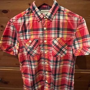 DIESEL Men's Slim Fit Small Plaid Short Sleeve Button Down